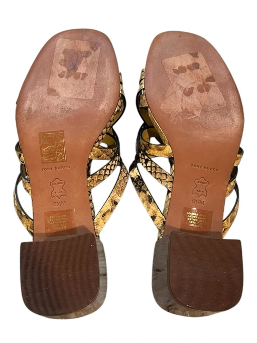 Tory Burch Basketweave Block Heel Snake Print Leather Sandals - NWT NEW